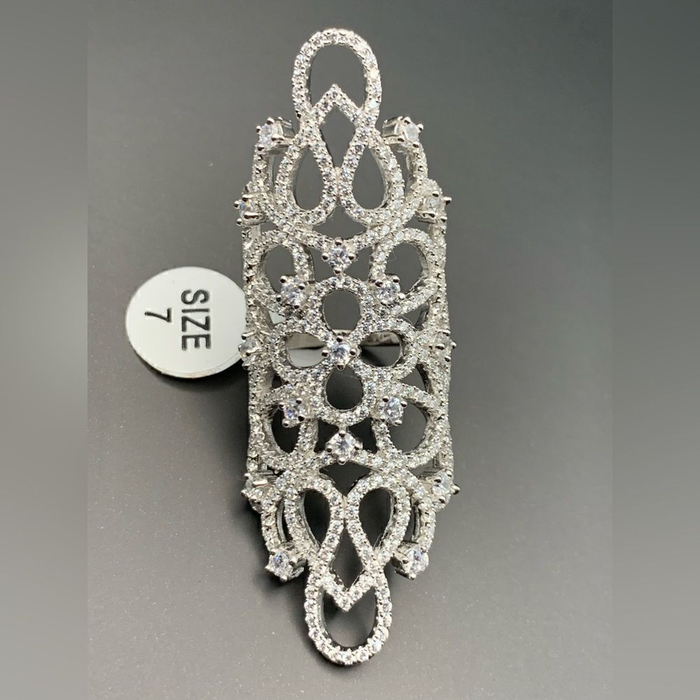 S925 Sterling Silver Cubic Zirconia Hollow Knuckle Finger Ring Size 7 - Picture 5 of 6
